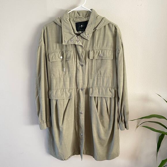 7 For All Mankind Utility Jacket Womens Medium Military Green Lightweight Parka - Picture 1 of 8